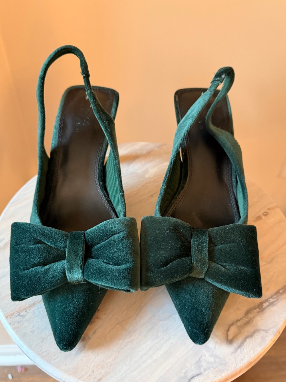 ASOS Emerald Green Velvet Bow Slingback Heels